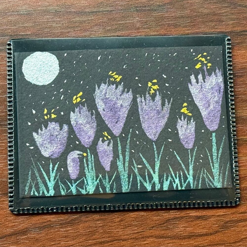 Art Watercolor Magnet Purple Crocus Flowers Handmade